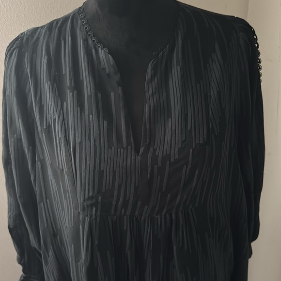 Ann Taylor Dobby shirred shift V neck Boho 3/4 sleeves eyelet trim dress Sz 4 - Picture 6 of 8